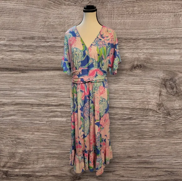 Lilly Pulitzer | Dresses | Lilly Pulitzer Blue Pink Green Dress With  Ruffles Belt Like Waist Like New | Poshmark